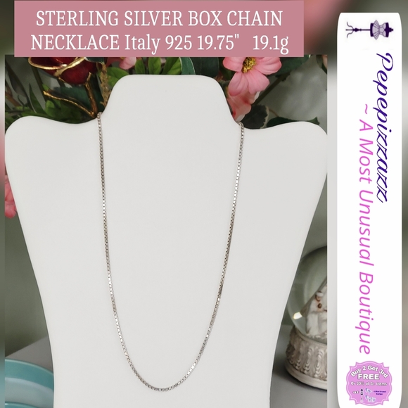 19.1g Sterling Silver box chain 19.75" w free pendant. Beautiful 925 chain 2mm - Picture 2 of 14